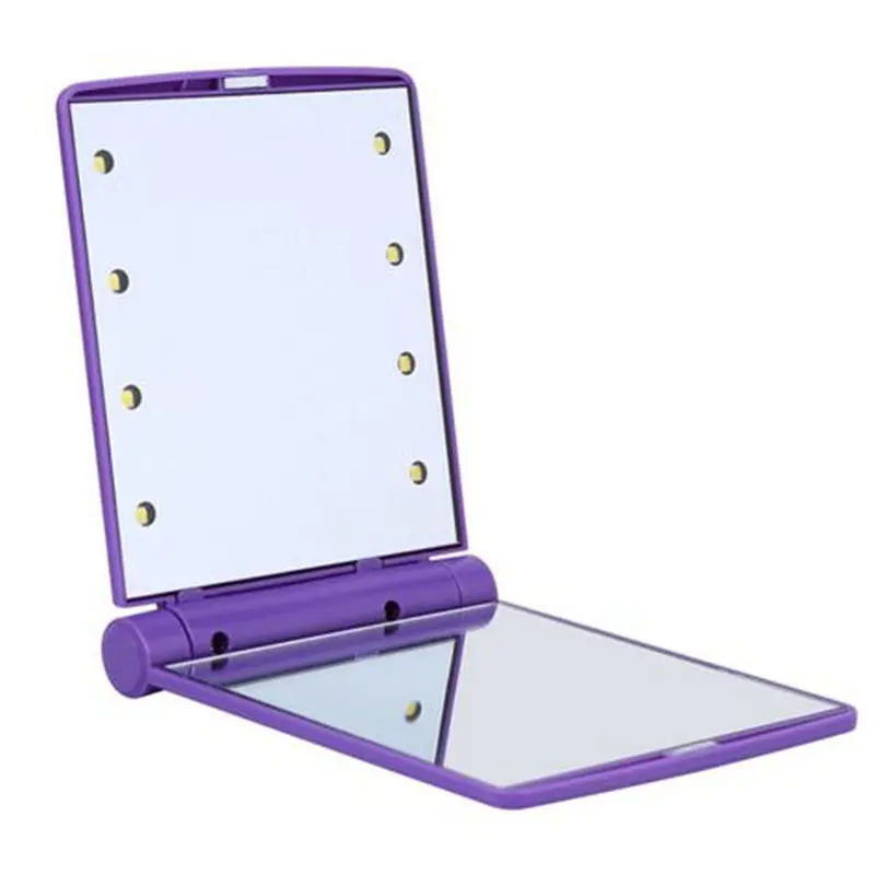 1pcs 8 LED Lights Lamps Women Foldable Makeup Mirrors Lady Cosmetic Hand Folding Portable Compact Pocket Mirror