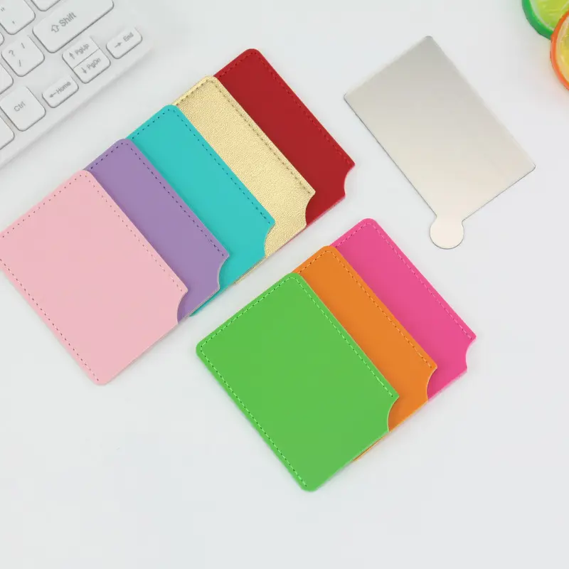 1PC Portable Mini Unbreakable Makeup Mirror Shatter Proof Card Style Pocket Cosmetic Mirror PU Leather Stainless Steel Card
