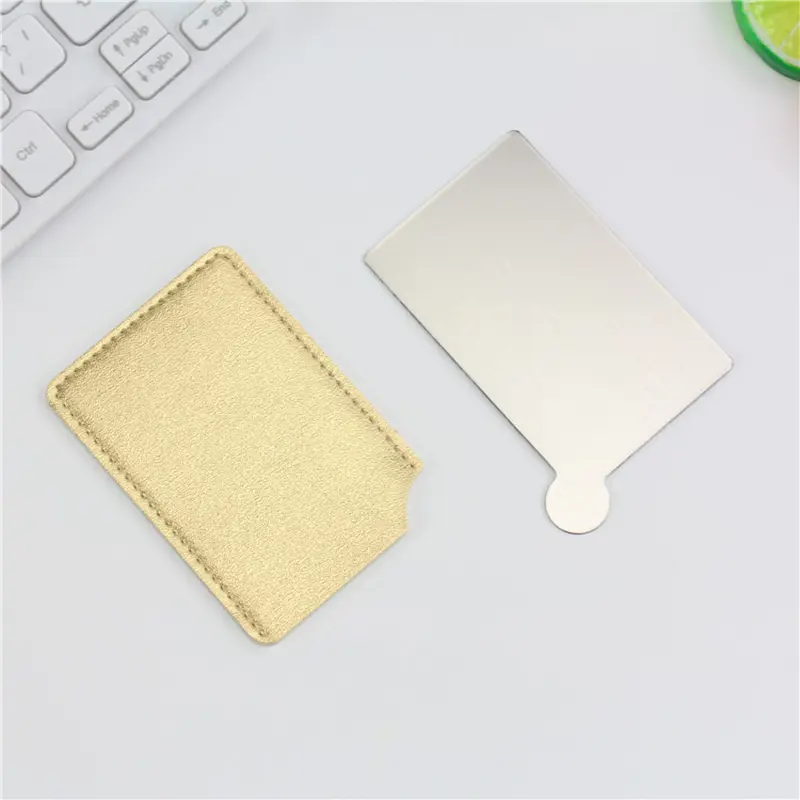 1PC Portable Mini Unbreakable Makeup Mirror Shatter Proof Card Style Pocket Cosmetic Mirror PU Leather Stainless Steel Card