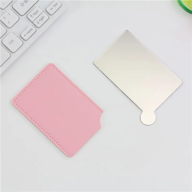 1PC Portable Mini Unbreakable Makeup Mirror Shatter Proof Card Style Pocket Cosmetic Mirror PU Leather Stainless Steel Card