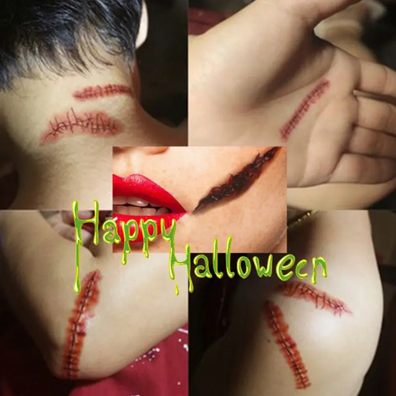 Waterproof Temporary Tattoo Sticker Halloween Terror Wound Realistic Blood Injury Scar Fake Tattoo Sticker Bloody Makeup