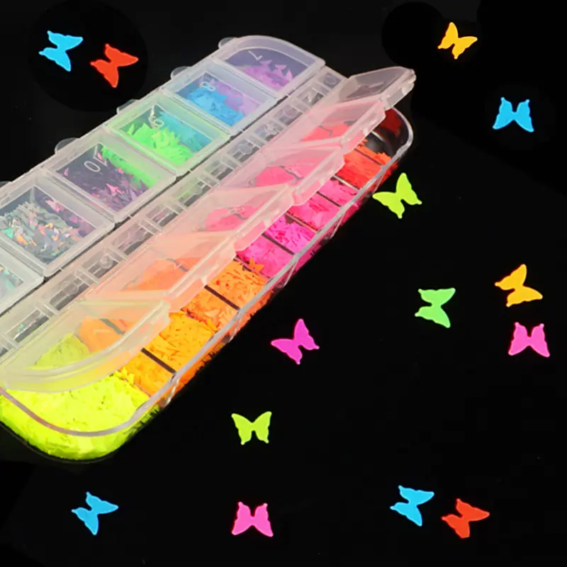 Fluorescence Butterfly Heart Star Various Shapes Nail Art Glitter Flakes 3D Colourful Sequins Polish Manicure Nail Decoration