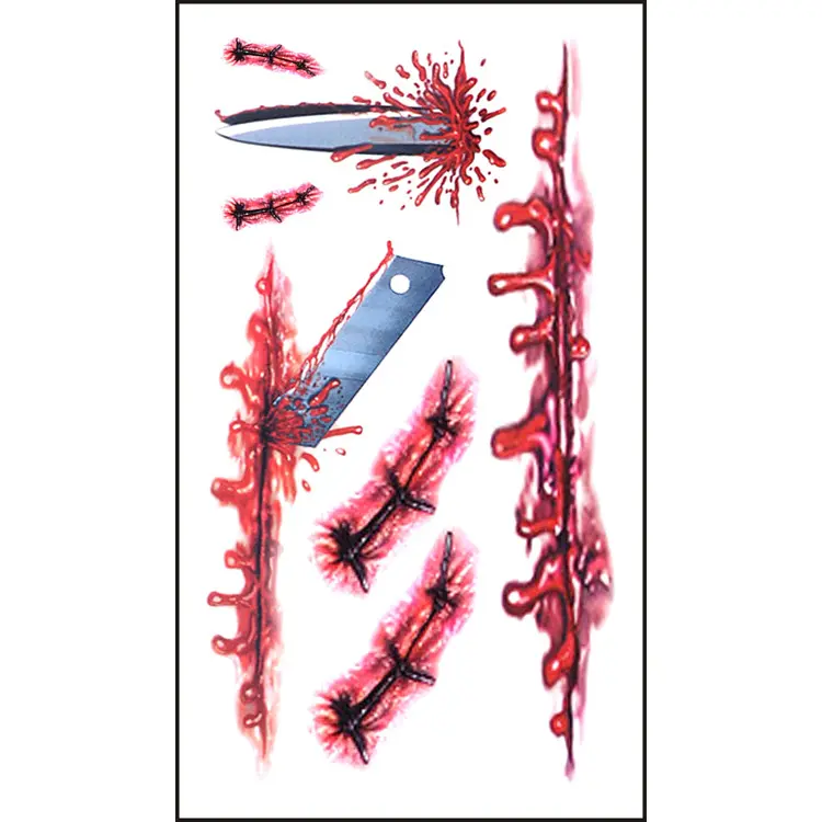 Waterproof Temporary Tattoo Sticker Halloween Terror Wound Realistic Blood Injury Scar Fake Tattoo Sticker Bloody Makeup