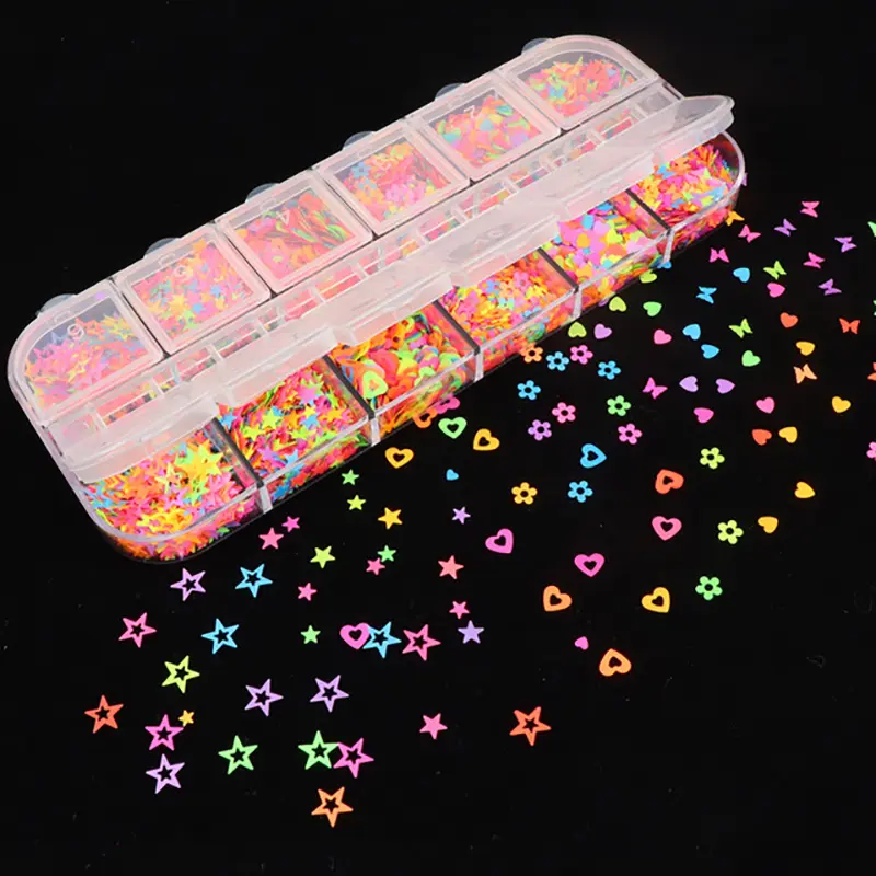 Fluorescence Butterfly Heart Star Various Shapes Nail Art Glitter Flakes 3D Colourful Sequins Polish Manicure Nail Decoration