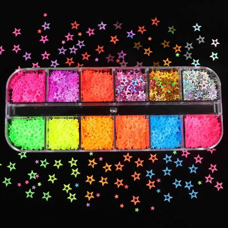 Fluorescence Butterfly Heart Star Various Shapes Nail Art Glitter Flakes 3D Colourful Sequins Polish Manicure Nail Decoration