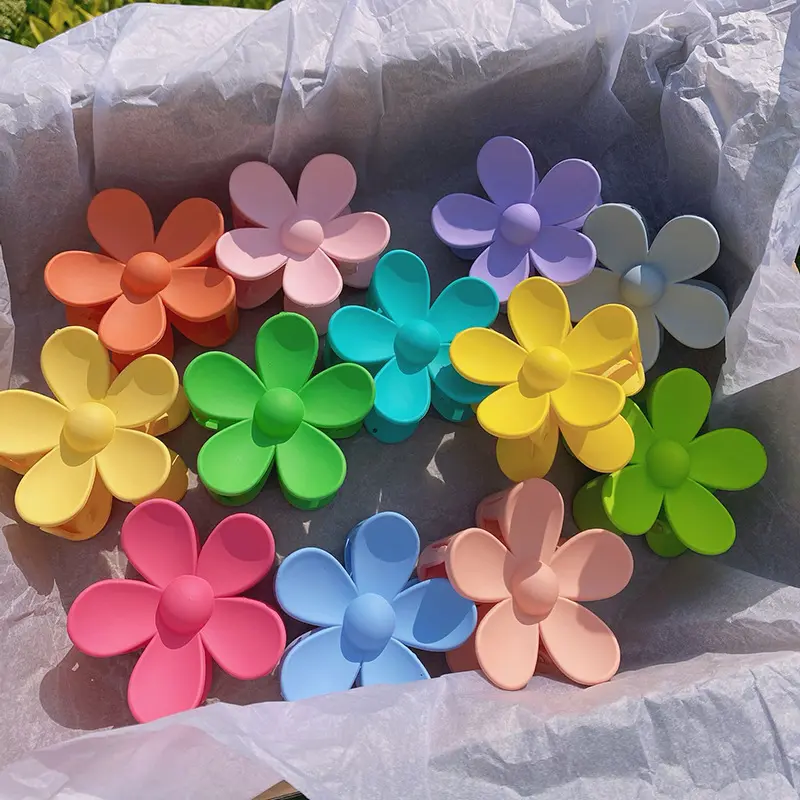 Fashion Big Blue Flower Plastic Hair Claws  Pink Acrylic Hair Clip Claw Hairdressing Tool Hair Accessories for Women Party