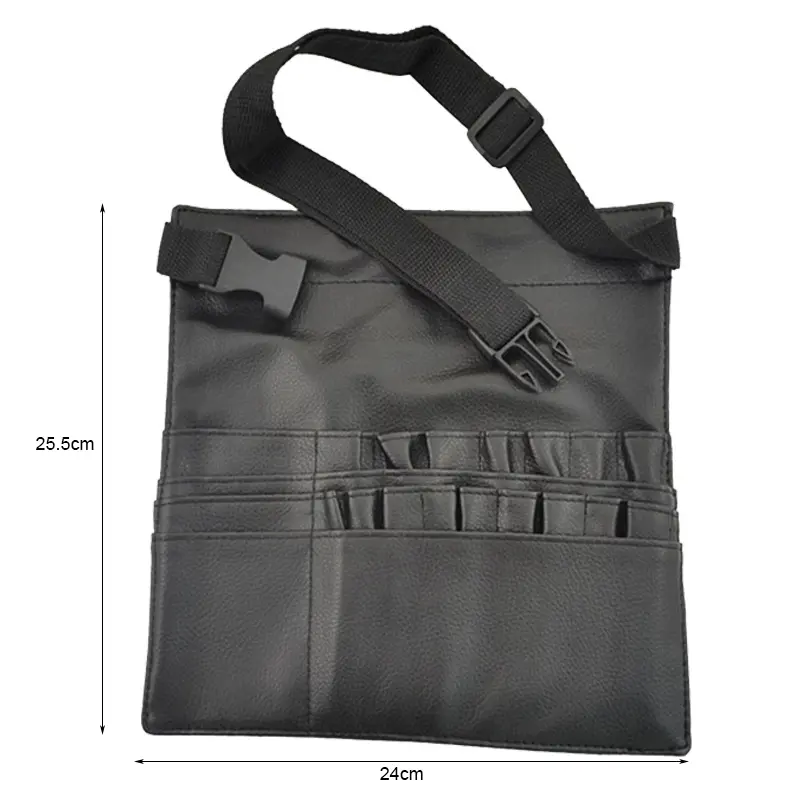 Multi-function Large Capacity Black PU Cosmetic Bag Waist Bag Makeup Brush Bag with Belt for Professional Makeup Artist