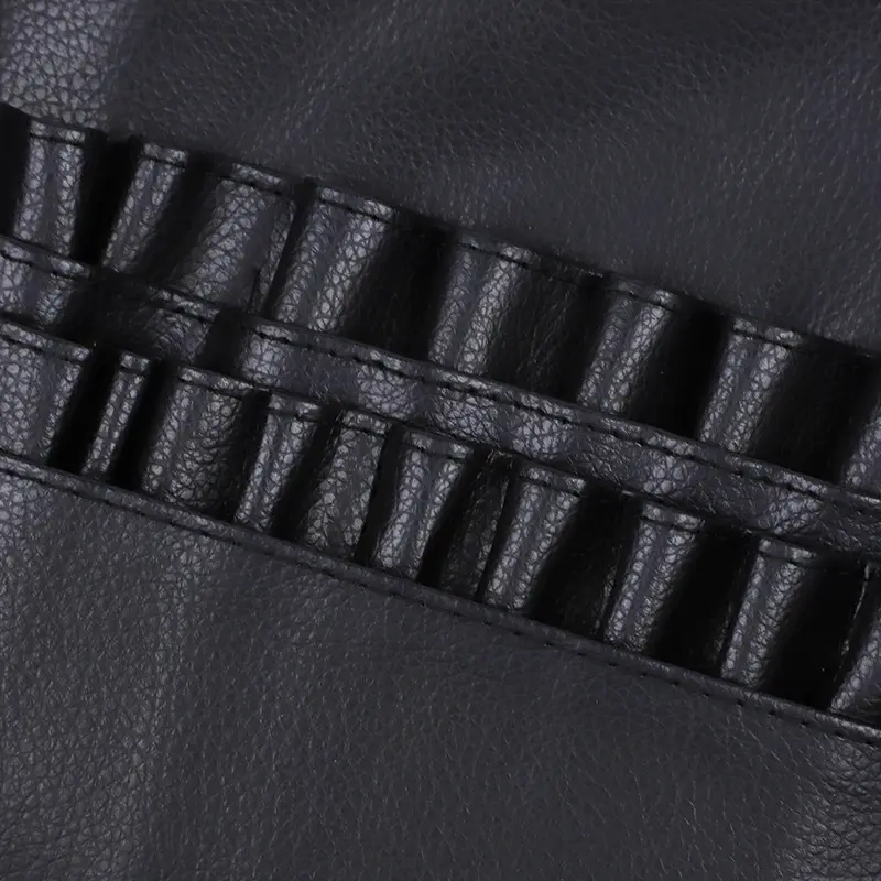 Multi-function Large Capacity Black PU Cosmetic Bag Waist Bag Makeup Brush Bag with Belt for Professional Makeup Artist