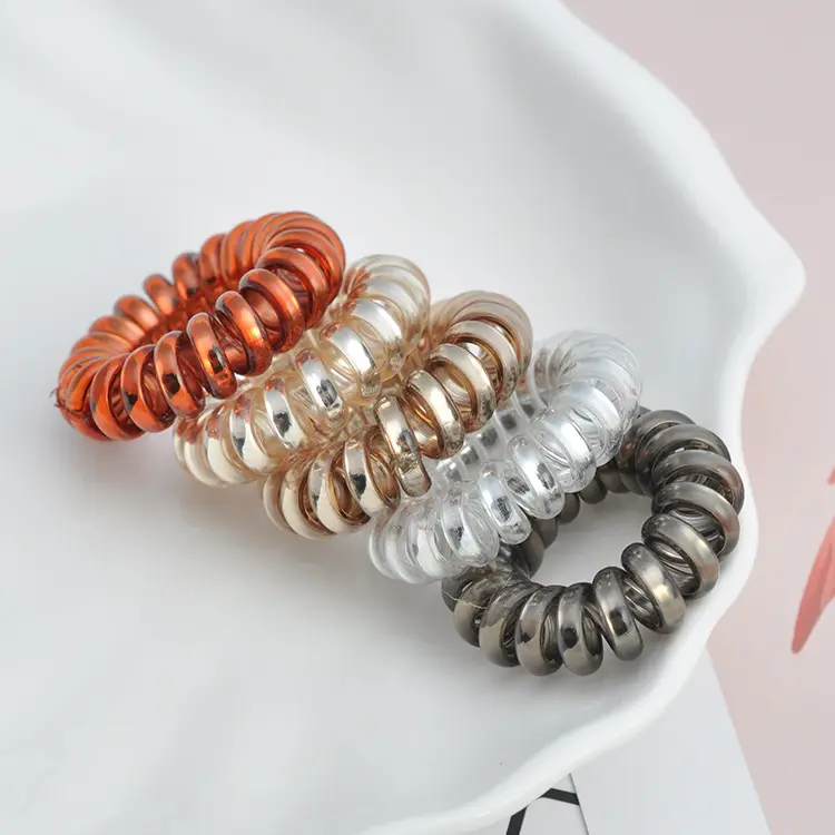 5pcs/lot Fashion Shining Metal Colored Women Scrunchies Telephone Wire Line Hair Rubber Bands Elastic Hairbands Rope for Girls