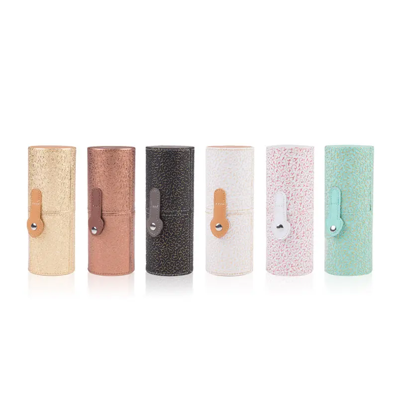9 Colors Empty Portable Travel Makeup Brushes Round Pen Holder Cosmetic Case PU Leather Cup Brush Holder Tube Storage Organizer