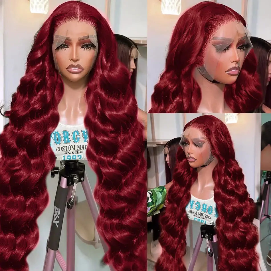 Silkwave 99j Burgundy Lace Front Human Hair Wig Pre Plucked Body Wave 13x6 Hd Transparent Lace Wine Red Colored Wigs For Women