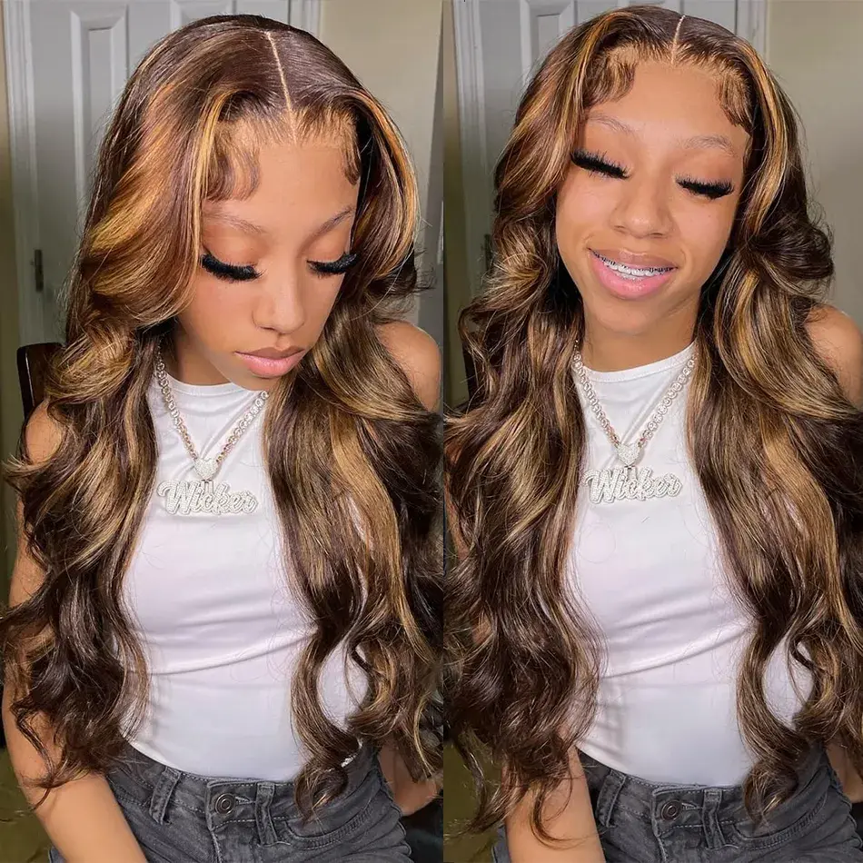 Body Wave Brazilian hair Highlight 13x6 Frontal Lace Wig HD Transparent 13x4 Front 200% Density Human Hair Wigs For Women Choice