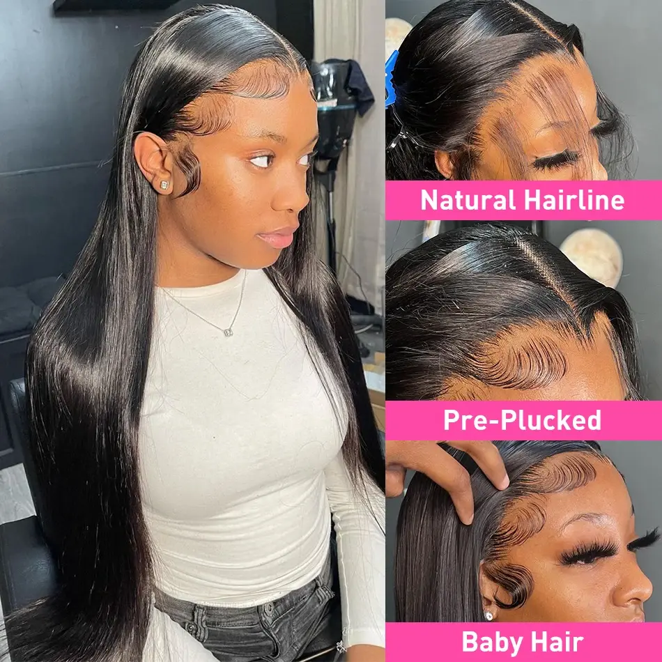 250 Density 30 40 Inch Bone Straight Human Hair Wigs For Black Women 13x4 13x6 Hd Straight Lace Frontal Wig Pre plucked
