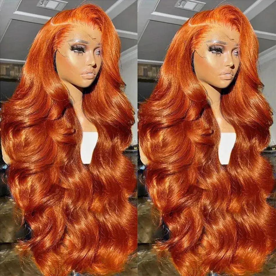 30 36 Inch Ginger Orange Body Wave 13x4 13x6 Hd Transparent Lace Frontal Wig Human Hair for Women #350 Colored Pre Plucked Wigs