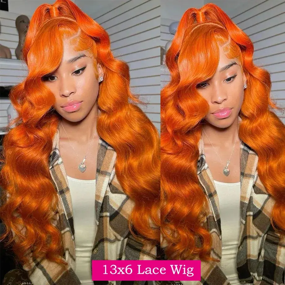 30 36 Inch Ginger Orange Body Wave 13x4 13x6 Hd Transparent Lace Frontal Wig Human Hair for Women #350 Colored Pre Plucked Wigs