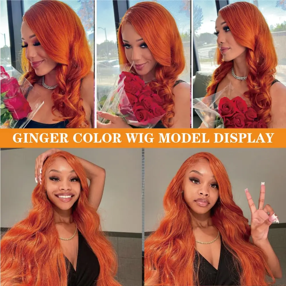 13x6 Ginger 200% Density Body Wave HD Lace Front Wigs 100% Human Hair for Women 13x4 HD Transparent Orange Colored on sale