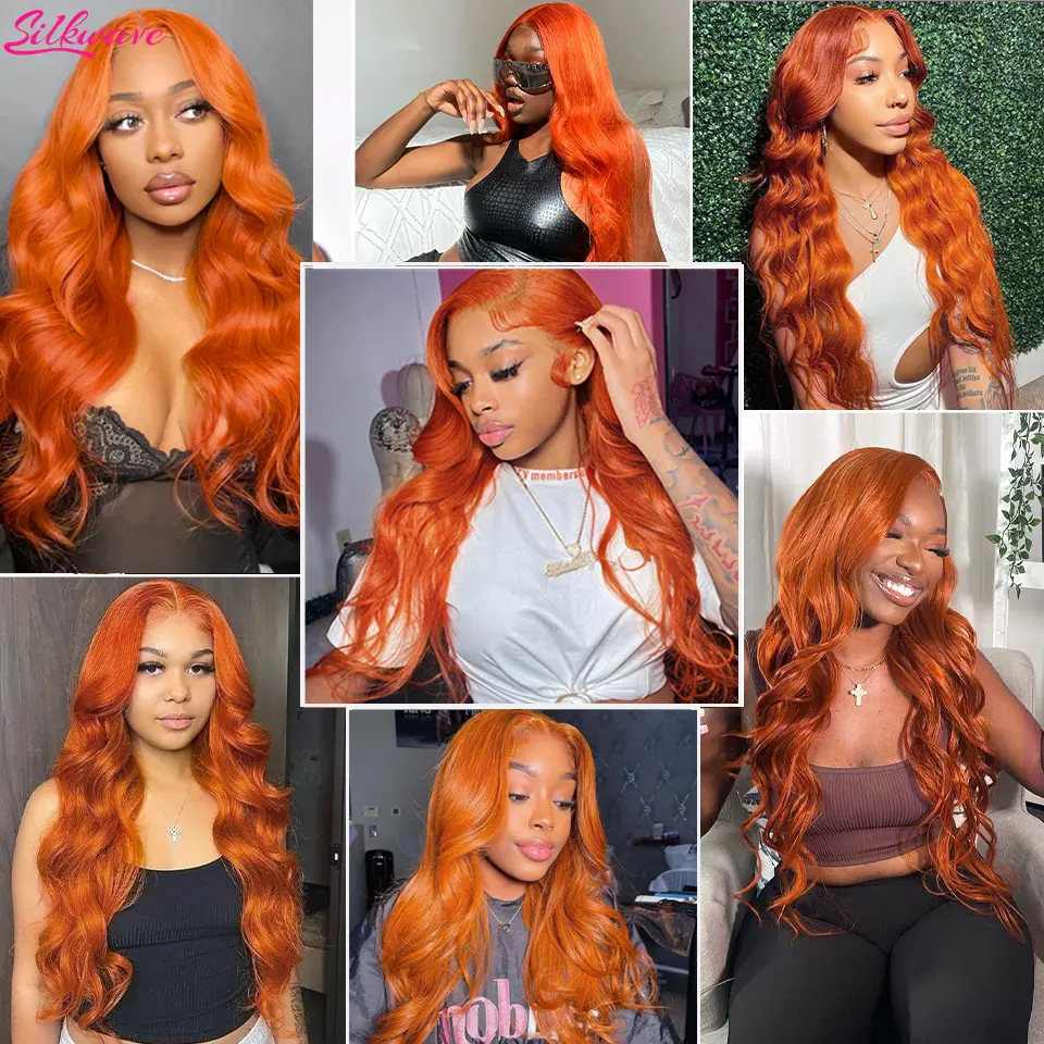 30 36 Inch Ginger Orange Body Wave 13x4 13x6 Hd Transparent Lace Frontal Wig Human Hair for Women #350 Colored Pre Plucked Wigs