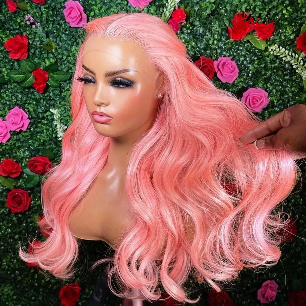 Silkwave Pink Wig Human Hair Body Wave 13X4 13x6 HD Transparent Lace Frontal Wig 36 Inch Loose Wave Pink Colored Wig For Women