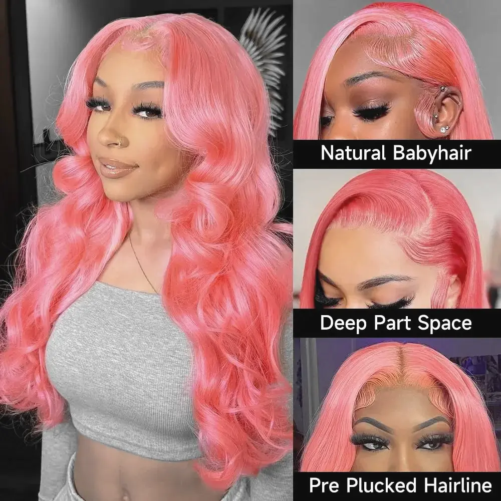 Silkwave Pink Wig Human Hair Body Wave 13X4 13x6 HD Transparent Lace Frontal Wig 36 Inch Loose Wave Pink Colored Wig For Women