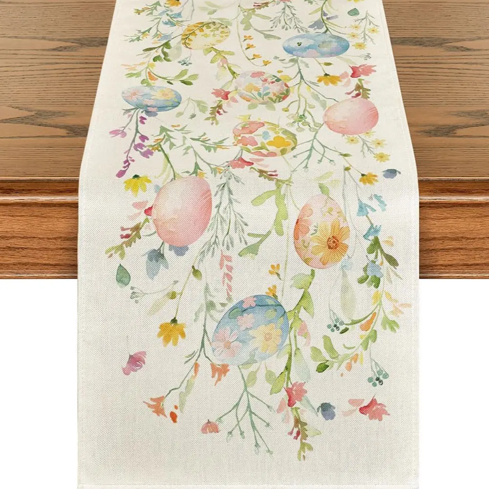 Easter Bunny Love Heart Linen Sweet Table Runner Accessories Rabbit Dining Table Decor Easter Wedding Table Runners Decoration