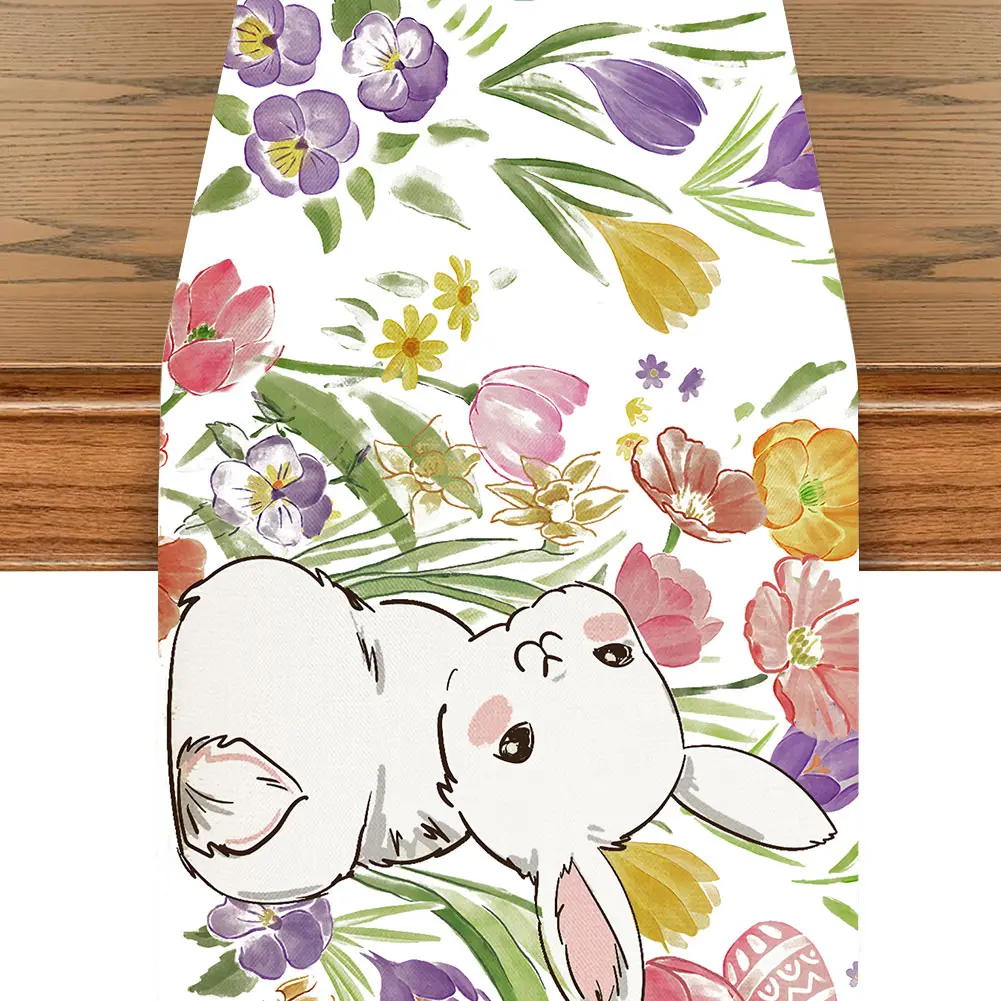 Easter Bunny Love Heart Linen Sweet Table Runner Accessories Rabbit Dining Table Decor Easter Wedding Table Runners Decoration