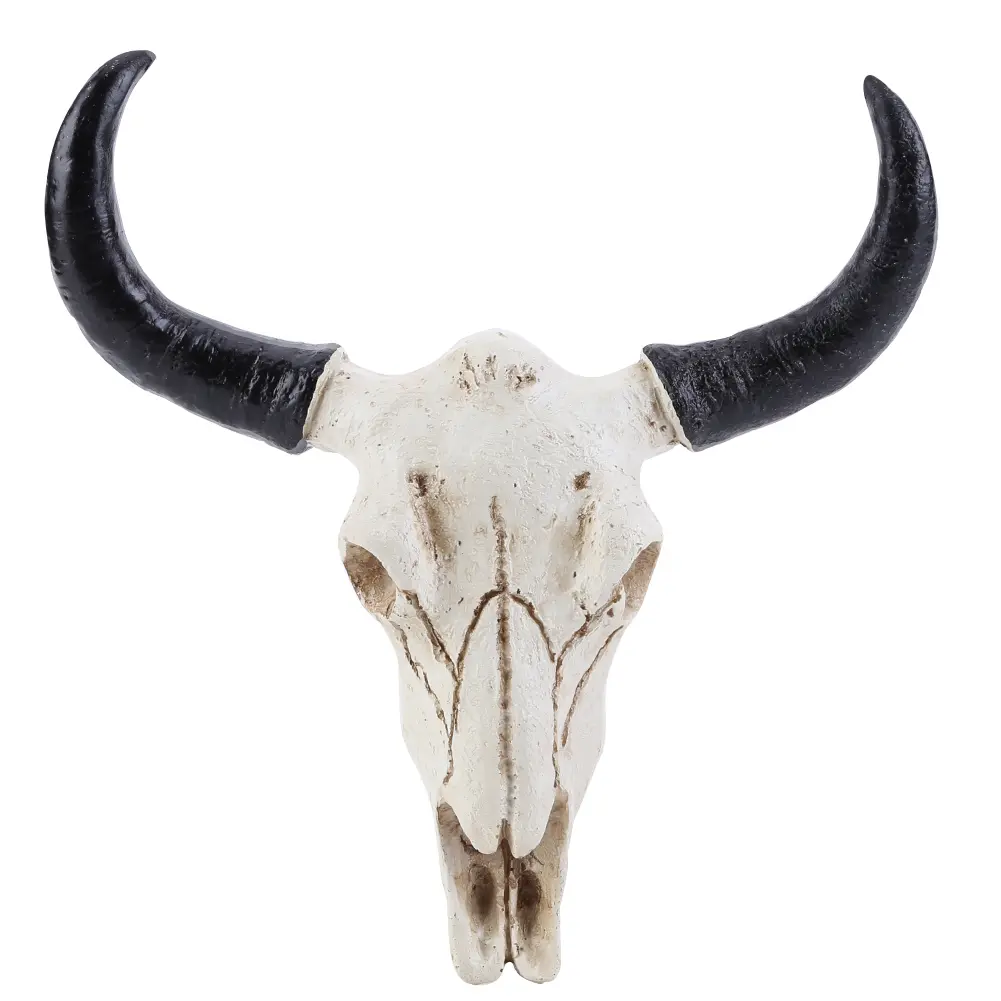 Longhorn Cow Skull Head Ornament Wall Hanging 3D Animal Statue Figurines Crafts Nostalgic Realistic for Home Halloween Decor