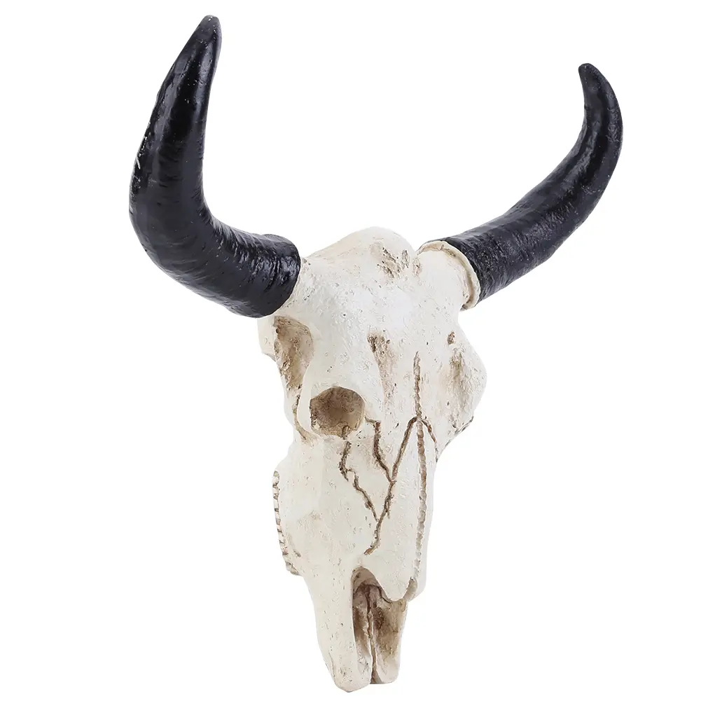 Longhorn Cow Skull Head Ornament Wall Hanging 3D Animal Statue Figurines Crafts Nostalgic Realistic for Home Halloween Decor