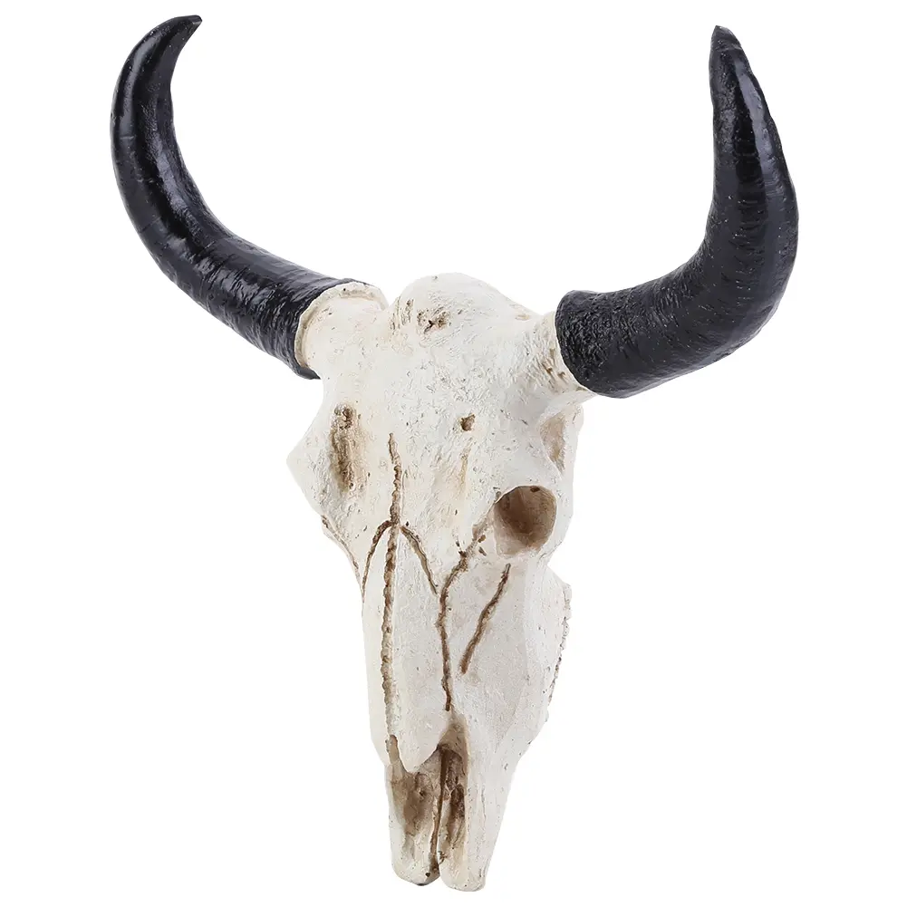 Longhorn Cow Skull Head Ornament Wall Hanging 3D Animal Statue Figurines Crafts Nostalgic Realistic for Home Halloween Decor
