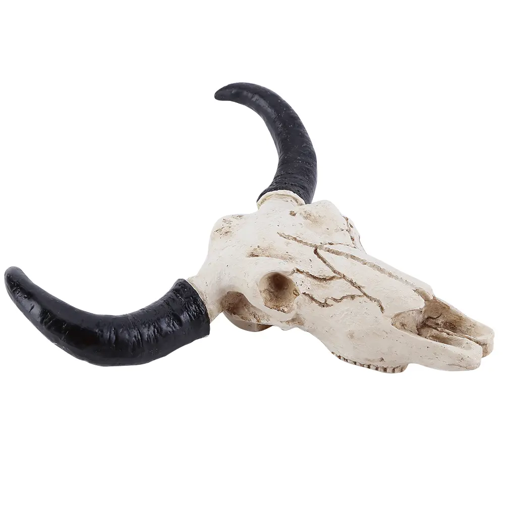 Longhorn Cow Skull Head Ornament Wall Hanging 3D Animal Statue Figurines Crafts Nostalgic Realistic for Home Halloween Decor