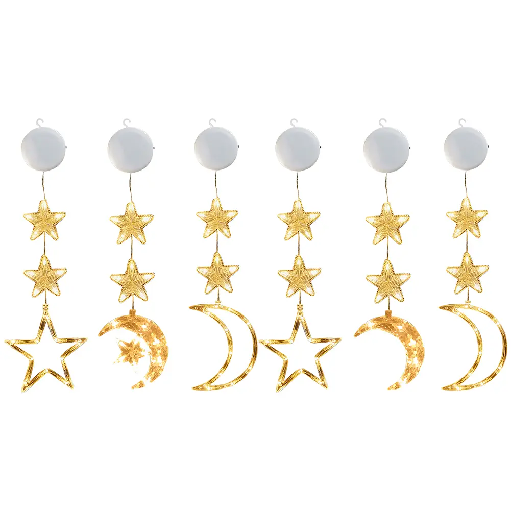 3Pcs Star Moon Light LED Window Hanging Light Battery Operated Decorative Pendant Light Backdrop String Light for New Year Decor