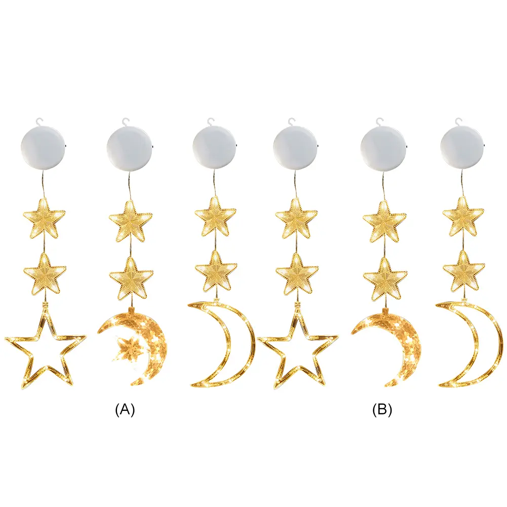 3Pcs Star Moon Light LED Window Hanging Light Battery Operated Decorative Pendant Light Backdrop String Light for New Year Decor