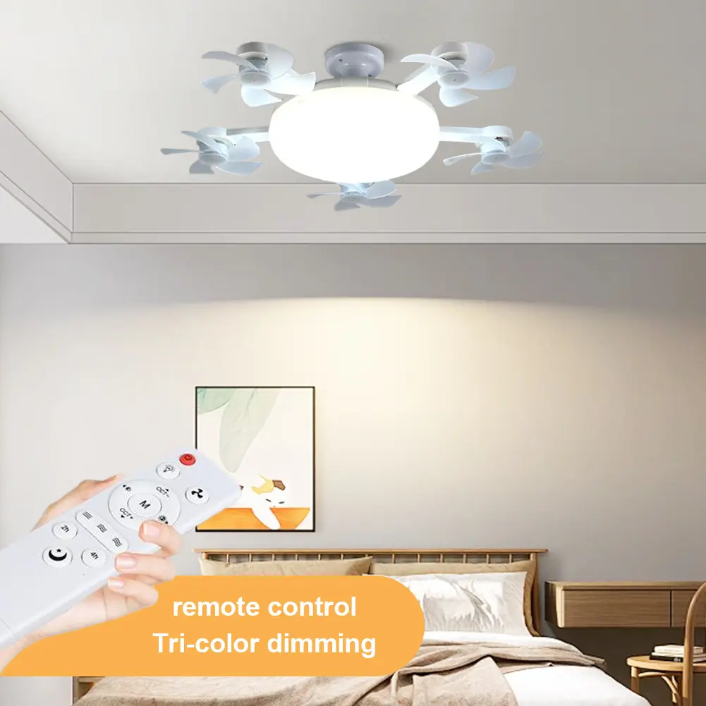Screw-in Socket Light Fan with Remote Control Ceiling Fan Lamp 3 Wind Speeds for Living Room Bedroom Kitchen