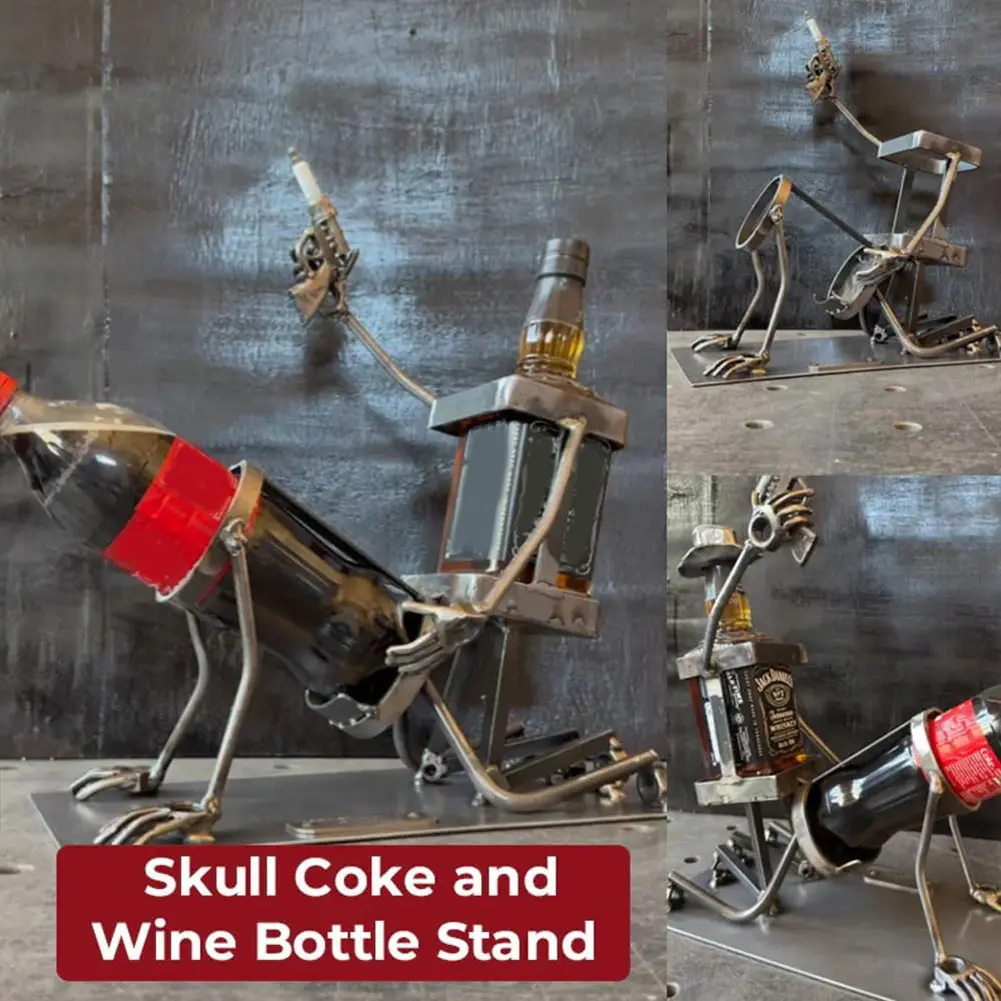 Retro Metal Red Wine Rack Skull Skeleton Design Wine Holder Beer Whisky Wine Bottle Display Rack Stand Bar Home Decor