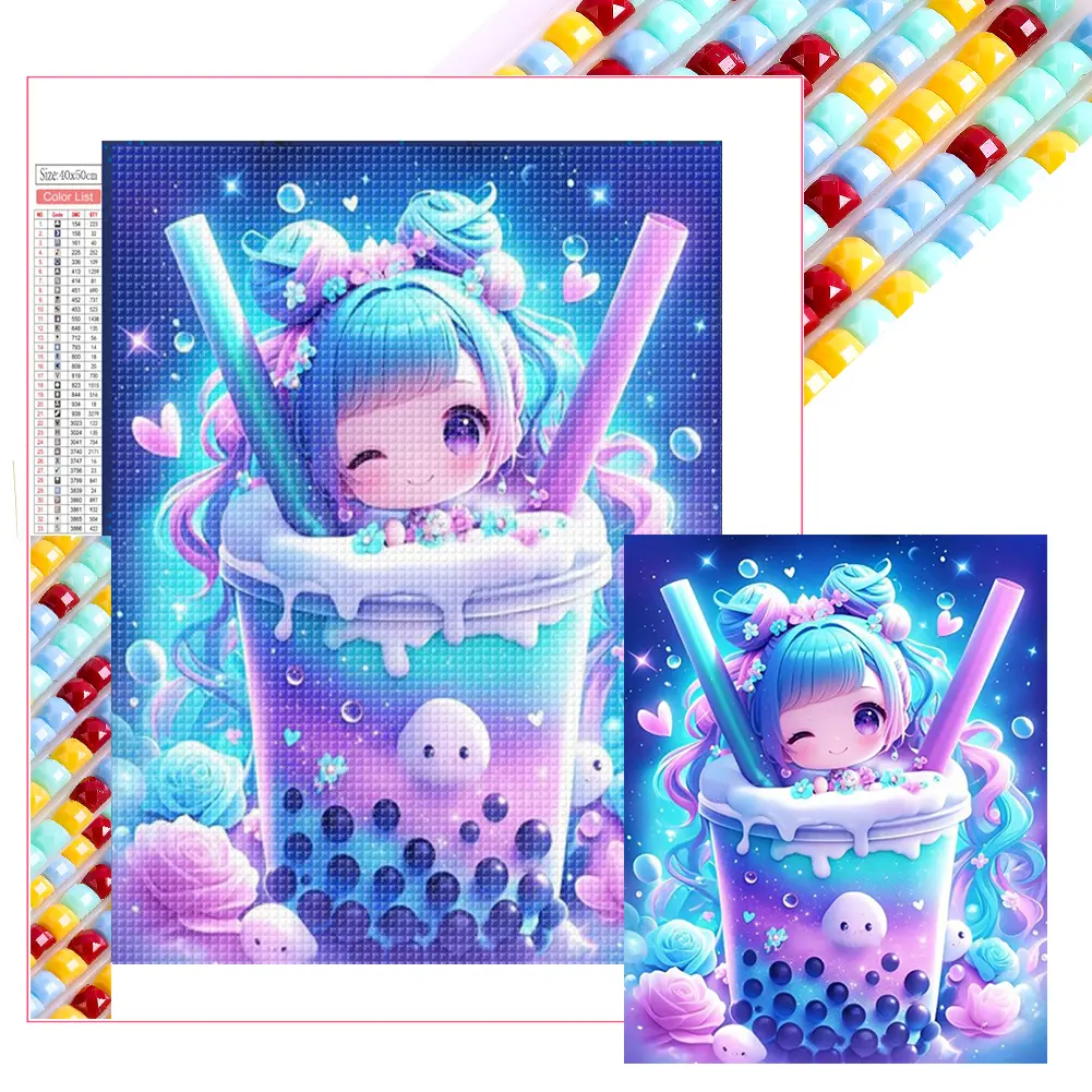 5D DIY Full Square Drill Diamond Painting Milk Tea Kit Home Decor Art 45x55cm