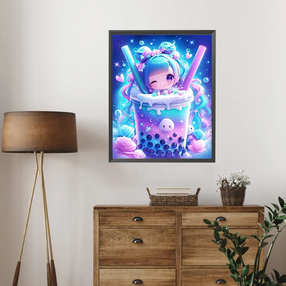 5D DIY Full Square Drill Diamond Painting Milk Tea Kit Home Decor Art 45x55cm