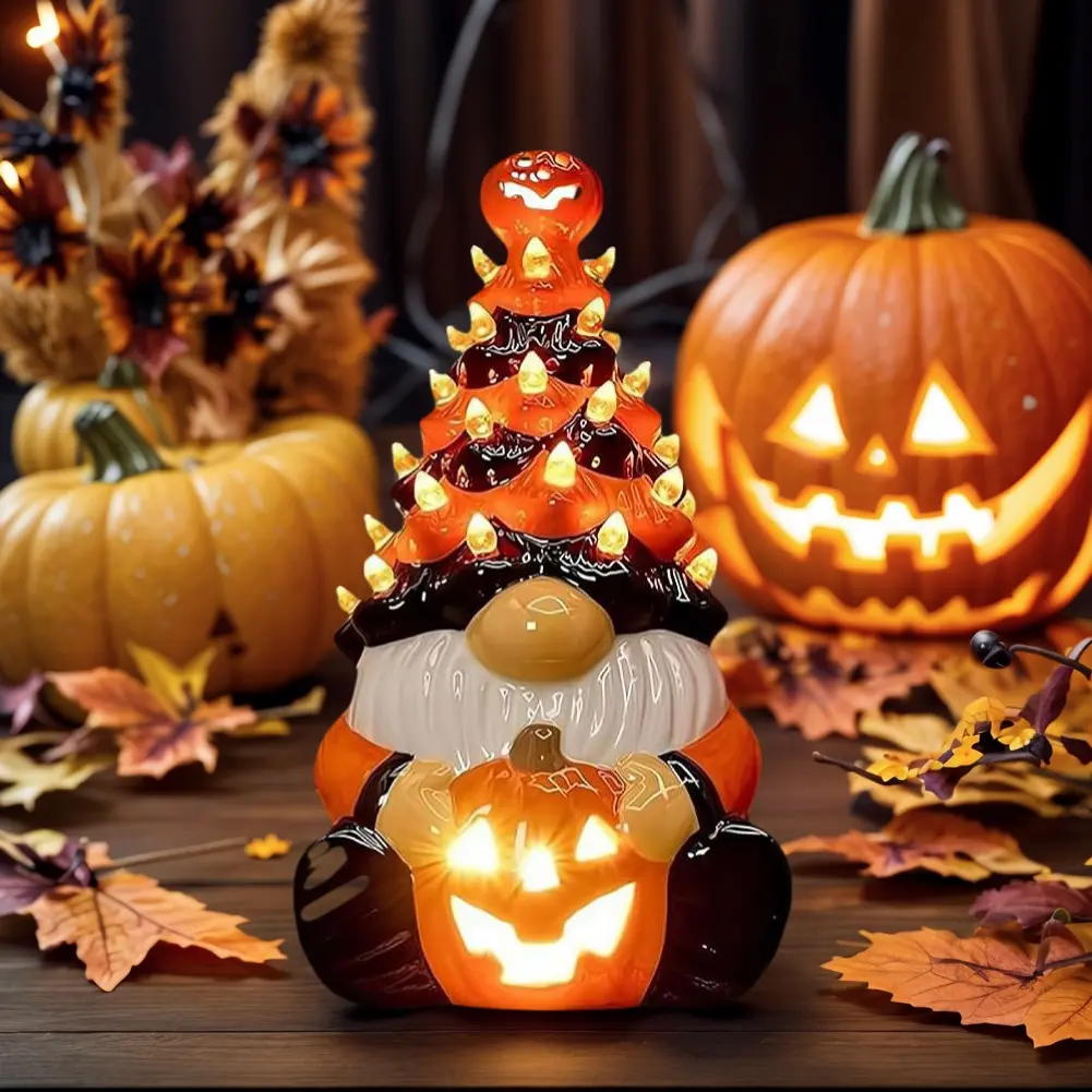 Halloween Dwarf Lamp Dwarf Pumpkin Lantern for Holiday Home Room Tables Indoor Decoration