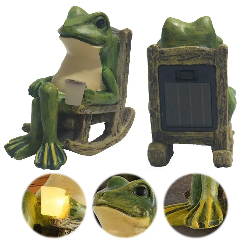Miniature Frog Garden Statue Solar Garden Frog Decor Resin Frog Figurine Solar Light Outdoor Decor for Patio Yard Balcony Lawn