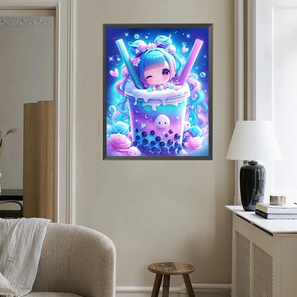 5D DIY Full Square Drill Diamond Painting Milk Tea Kit Home Decor Art 45x55cm