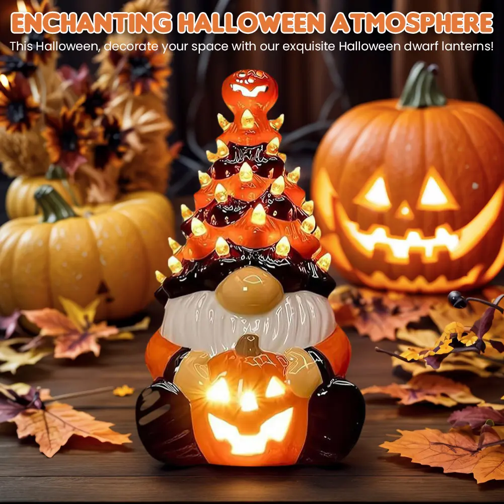 Halloween Dwarf Lamp Dwarf Pumpkin Lantern for Holiday Home Room Tables Indoor Decoration