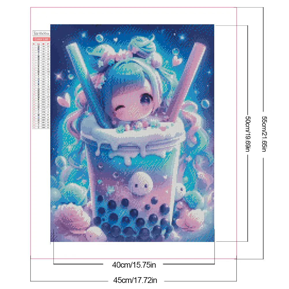 5D DIY Full Square Drill Diamond Painting Milk Tea Kit Home Decor Art 45x55cm