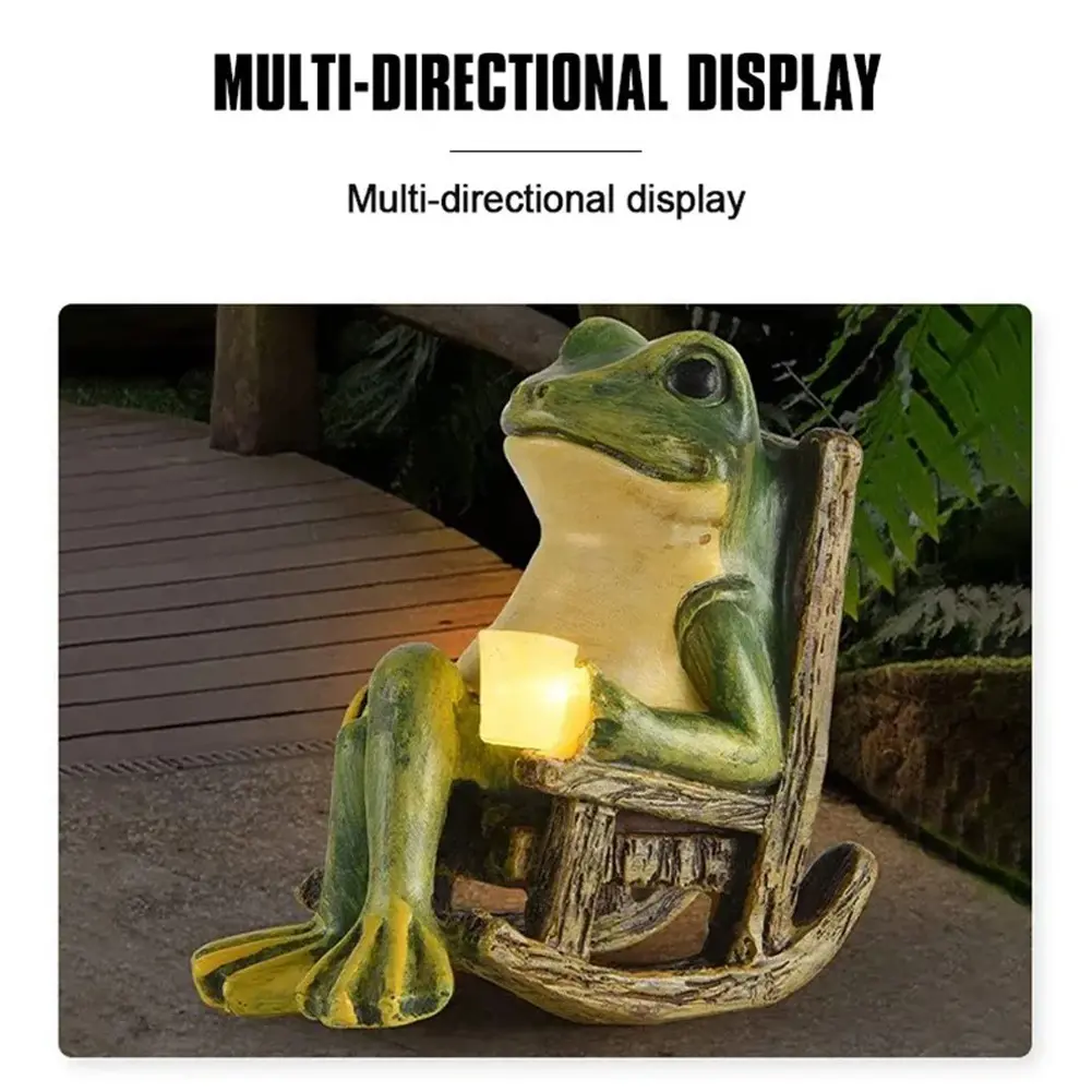 Miniature Frog Garden Statue Solar Garden Frog Decor Resin Frog Figurine Solar Light Outdoor Decor for Patio Yard Balcony Lawn