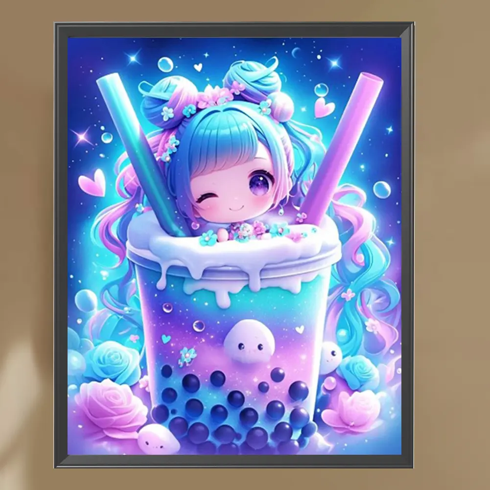 5D DIY Full Square Drill Diamond Painting Milk Tea Kit Home Decor Art 45x55cm