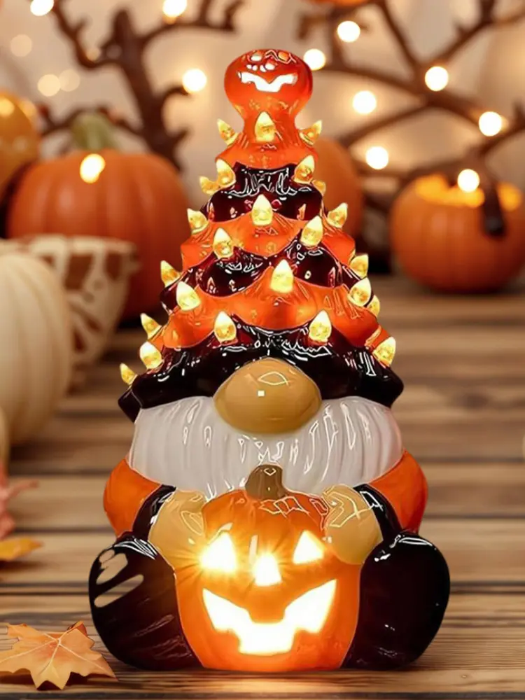 Halloween Dwarf Lamp Dwarf Pumpkin Lantern for Holiday Home Room Tables Indoor Decoration