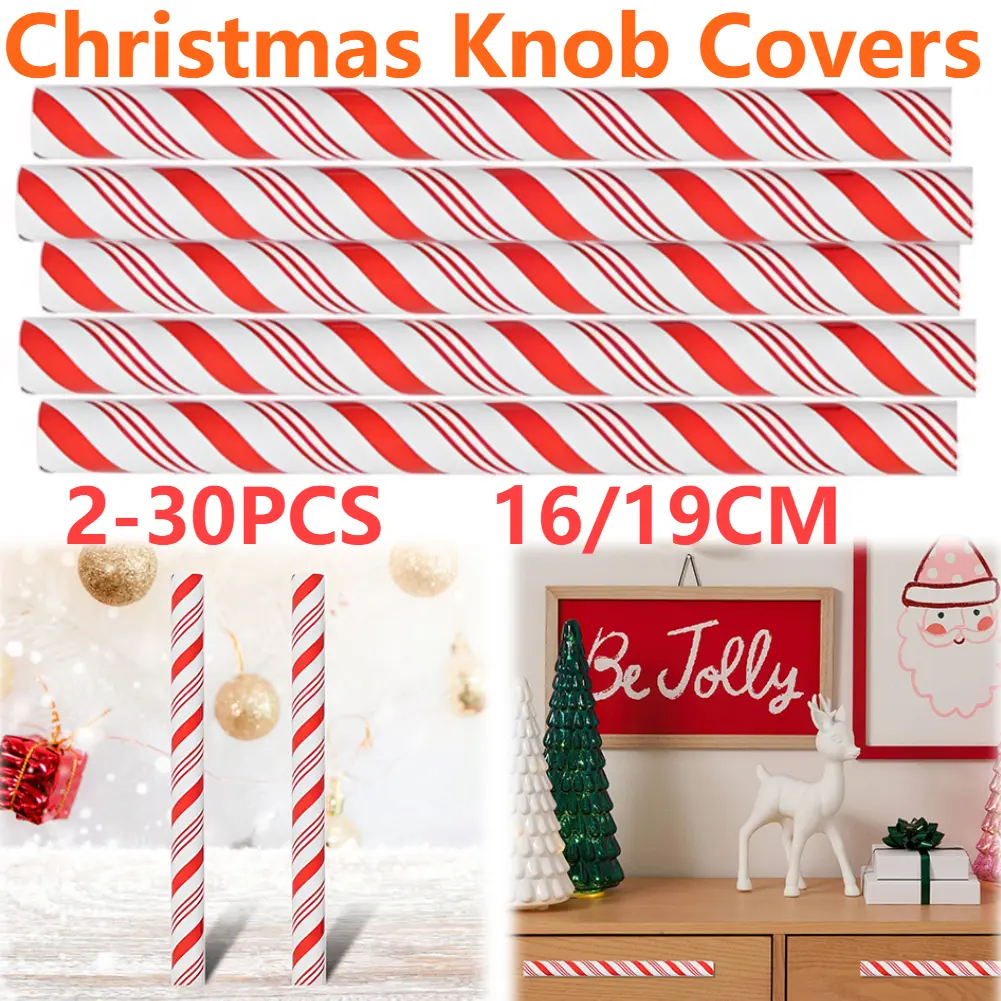 2-30Pcs Christmas Peppermint Cabinet Knob Cover Decorative Cabinet Dresser Pulls Creative Door Handle Covers for Xmas Home Decor