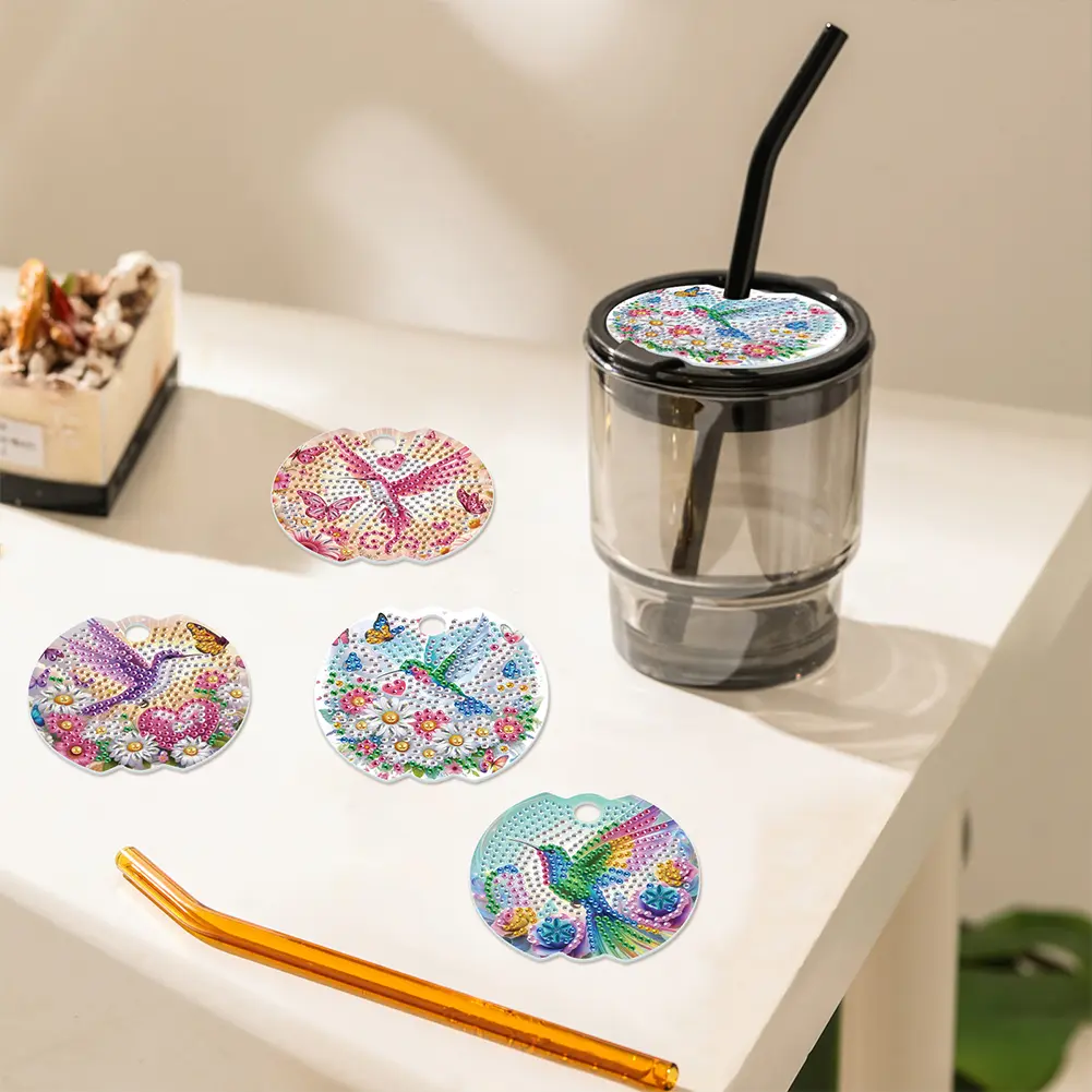 8pcs Diamond Art Kit DIY Diamond Art Cup Lid Accessories Bling Tumbler Lid Plate for Water Bottle Decoration