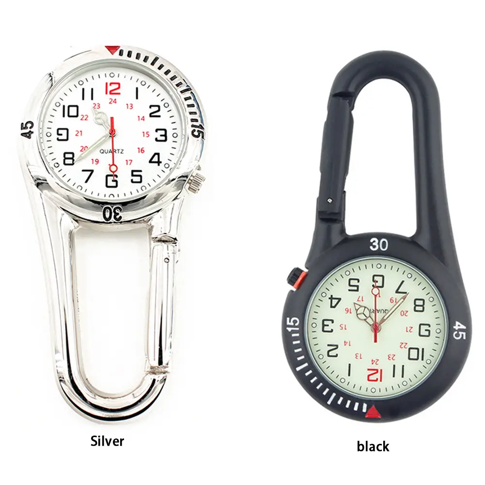 Glow in The Dark Unisex Pocket Watch Survival Equipment FOB Snap On Carabiner Luminous Face FOB Watch For Hiking Mountaineering