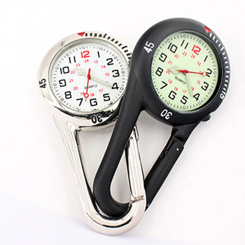 Glow in The Dark Unisex Pocket Watch Survival Equipment FOB Snap On Carabiner Luminous Face FOB Watch For Hiking Mountaineering