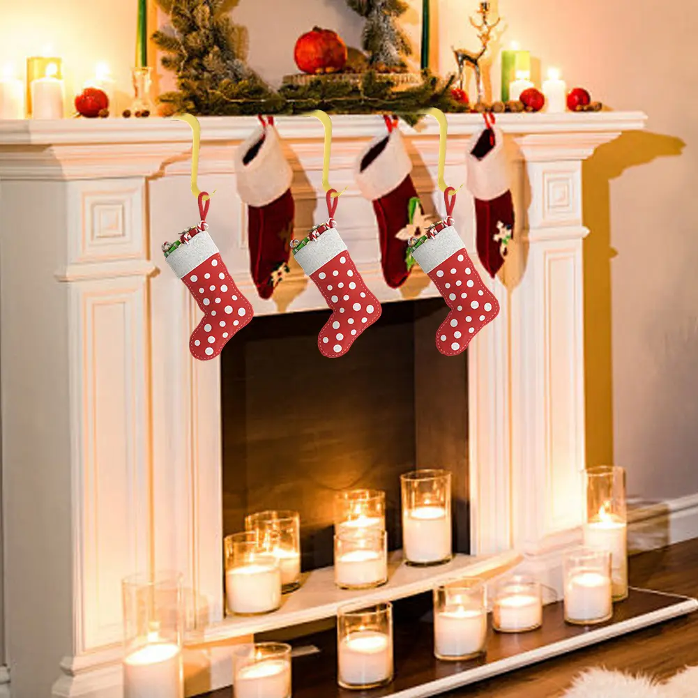 Christmas Fireplace Stocking Hanger Metal Stocking Pendant Hooks Multi-Use Socks Holders Ornament for Home Xmas Party Decor