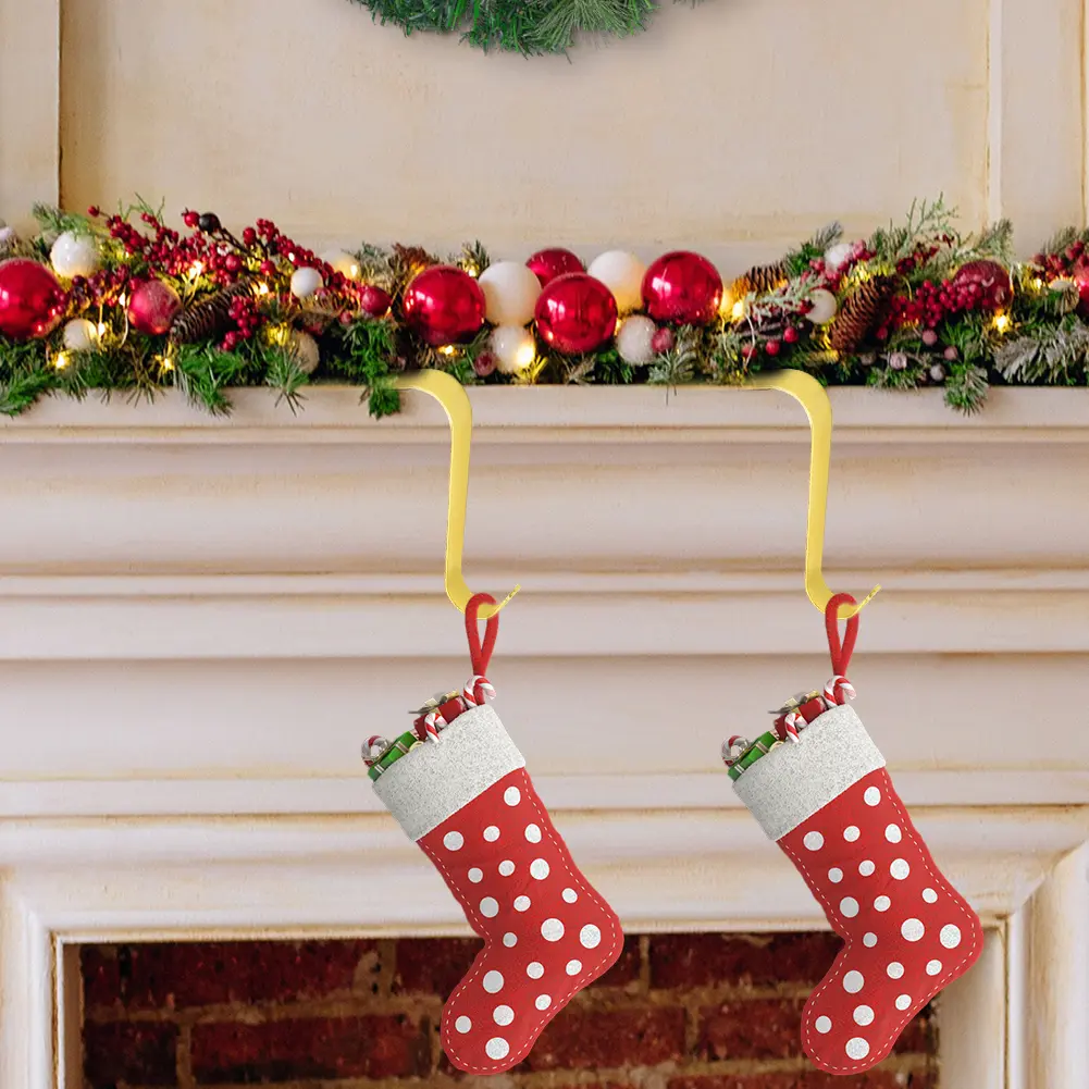Christmas Fireplace Stocking Hanger Metal Stocking Pendant Hooks Multi-Use Socks Holders Ornament for Home Xmas Party Decor