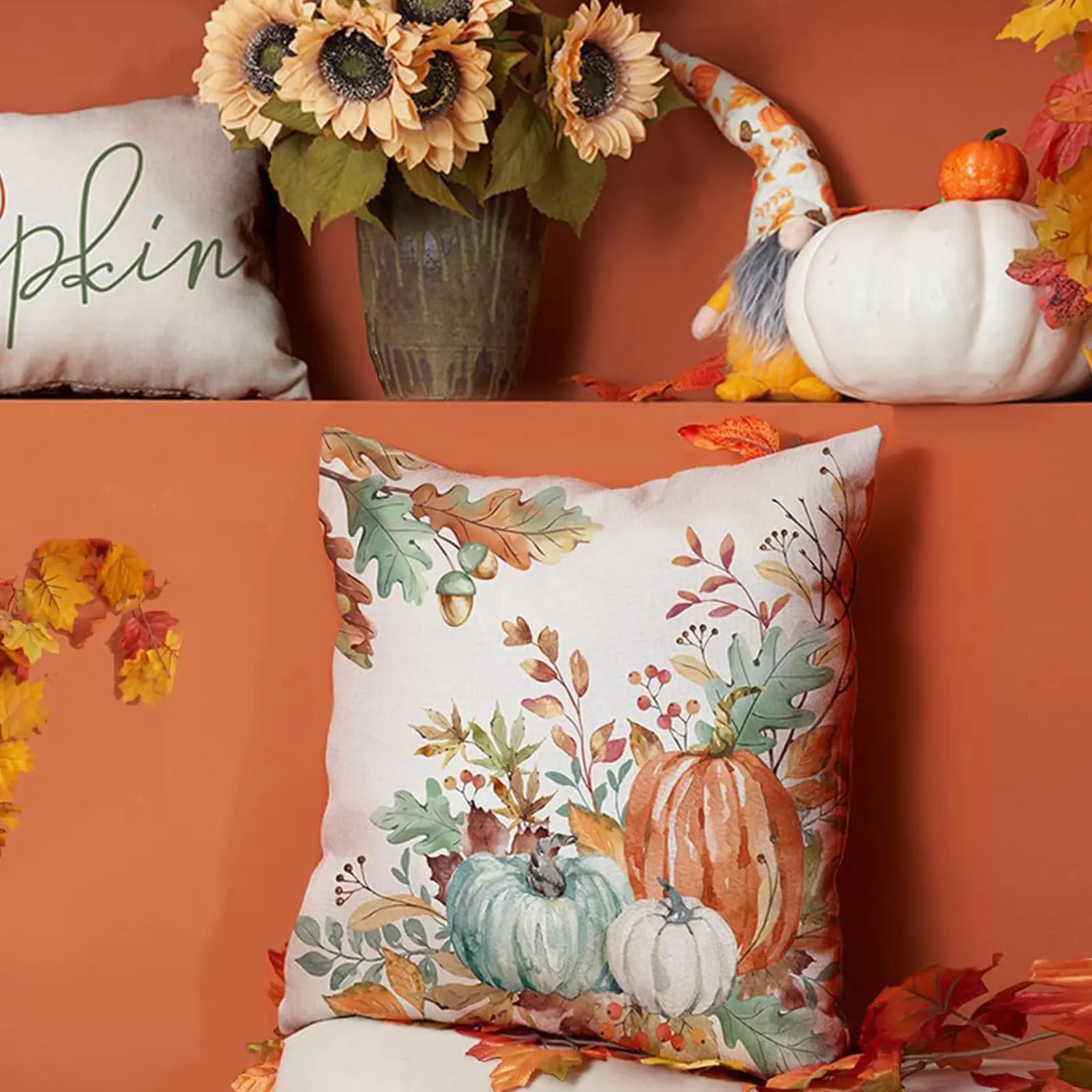 2PCS Halloween Pumpkin Pillowcase Wear Resist Pumpkin Print Cushion Cover Sofa Linen Pillow Covers for Porch Patio Apartment